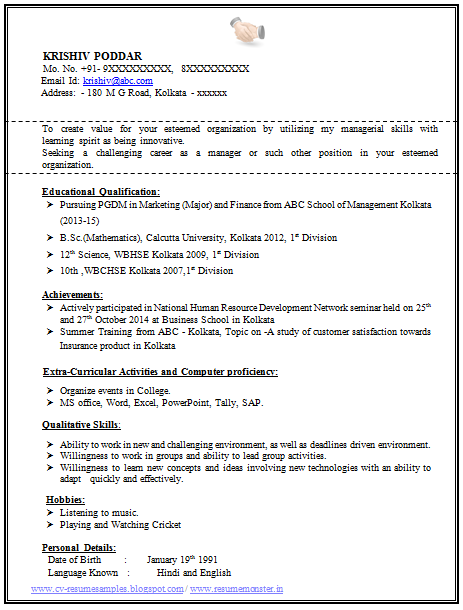 Download resume format in word document
